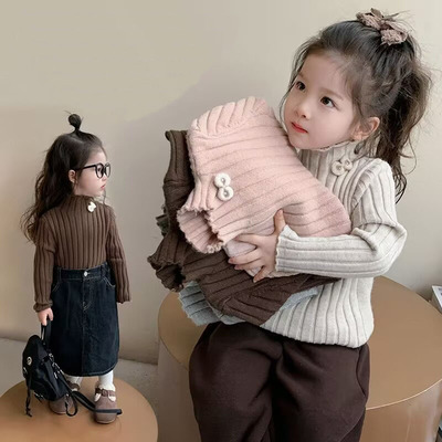 女童高领毛衣加绒加厚秋冬针织衫