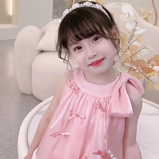 女童夏装套装网红2024新款女孩洋气时髦儿童蝴蝶结公主裙韩版套裙