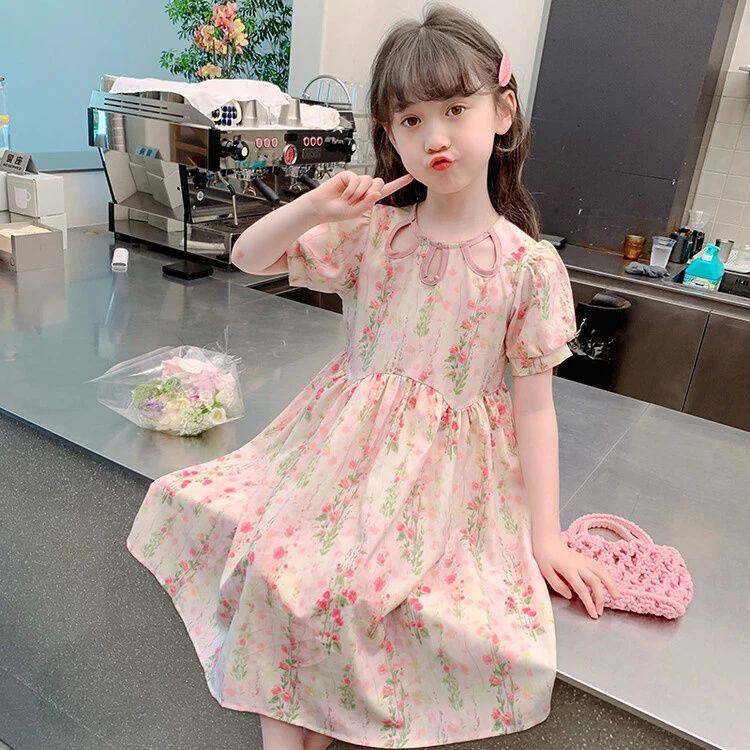 女童连衣裙夏季2025新款小女孩洋气夏装碎花韩版女中大童公主裙子