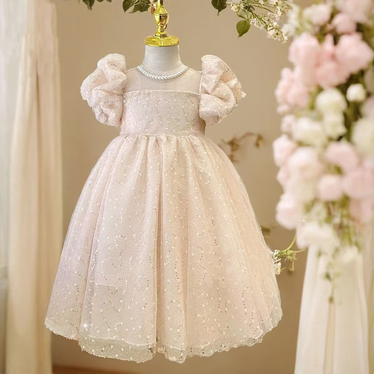 女童连衣裙夏装2025新款韩版儿童洋气亮片蓬蓬网纱裙礼服公主裙子