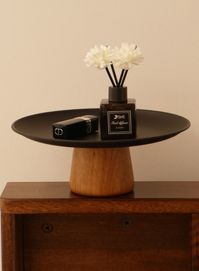 法式中古黑色实木香薰托盘首饰盘香水桌面置物架收纳盘装饰品摆件