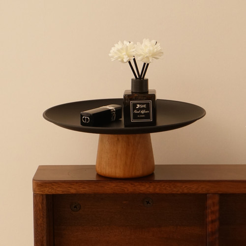 法式中古黑色实木香薰托盘首饰盘香水桌面置物架收纳盘装饰品摆件