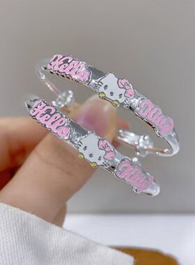 纯银卡通猫手镯女哈喽KT