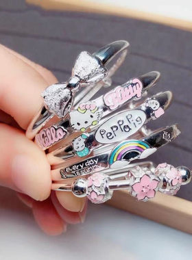 纯银手镯女公主蝴蝶结儿