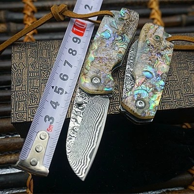 博瑞礼品sharpestvg10贝壳户外大马士革钢刀折叠刀礼品刀