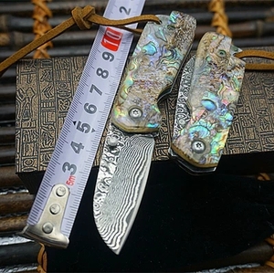 博瑞礼品SharpestVg10贝壳户外大马士革钢刀折叠刀礼品刀