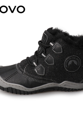 UOVO童鞋新款2025冬季男童靴子保暖中童儿童靴子户外加绒黑色短靴
