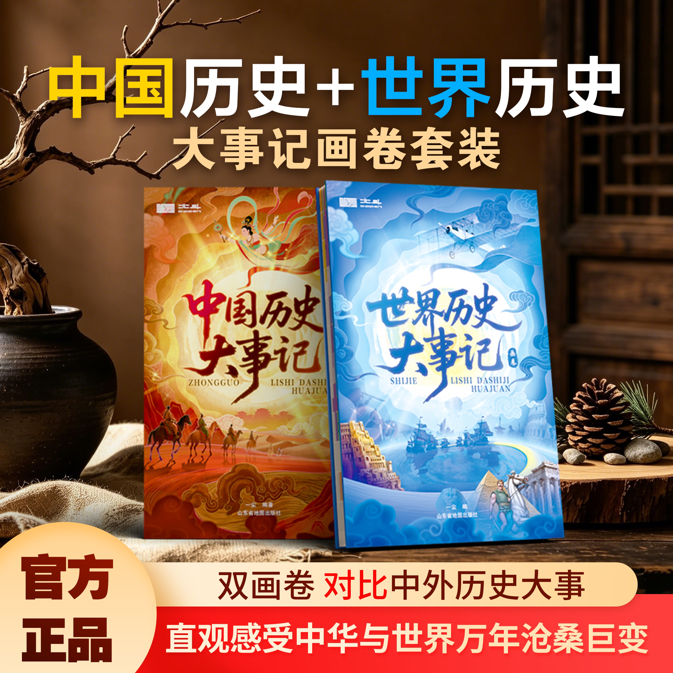 【北斗新品首发】中国世界历史大事记画卷 学生实用历史知识 中小学生考点速记 古代近现代史时间轴地图 正反共6米地图墙贴