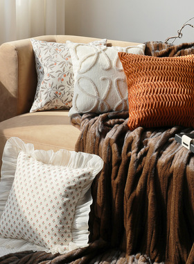 北欧风几何纹理抱枕套橙色立体造型靠垫客厅沙发装饰靠枕床头靠背