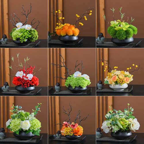 酒店圆桌转盘仿真花餐桌花摆花高端轻奢高档中间摆件大装饰花创意