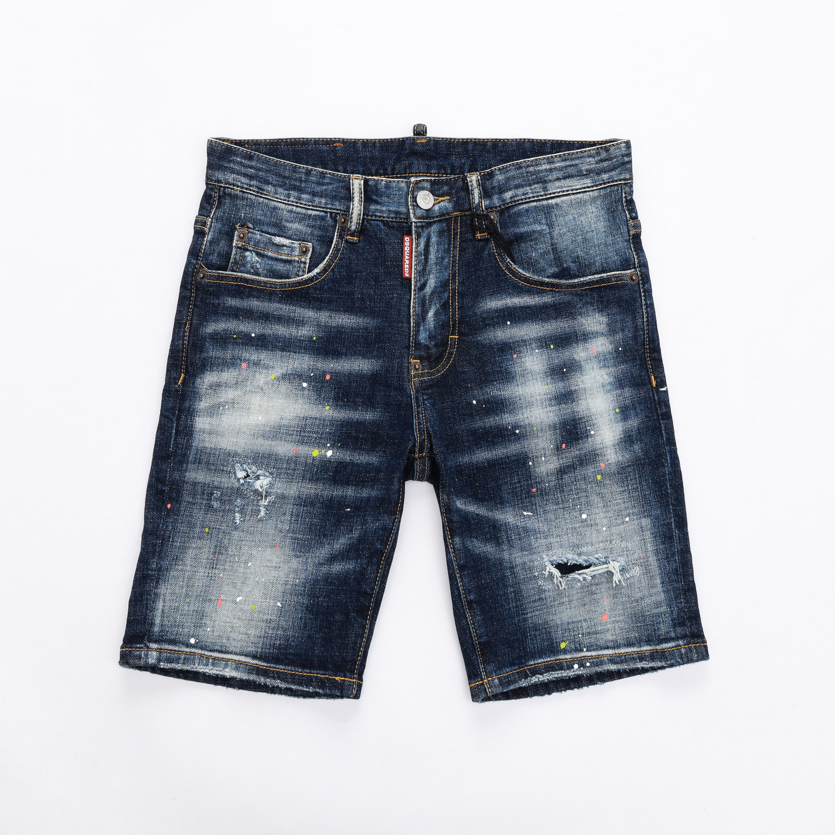 2025春夏新款破洞小脚修身男士蓝色潮港风乞丐品质DSQ2牛仔短裤