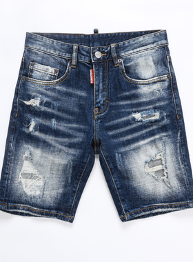 2026春夏高版破洞破洞港风男士浅蓝色潮港风广州品质DSQ2牛仔短裤