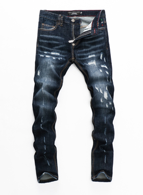 2021年秋冬小修身男士骷髅头潮流夜店港风ING紧身高品质PP牛仔裤
