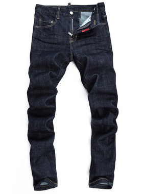 2025D2纯色小脚男士破洞潮夜店港风蓝色广州品质男牛仔裤