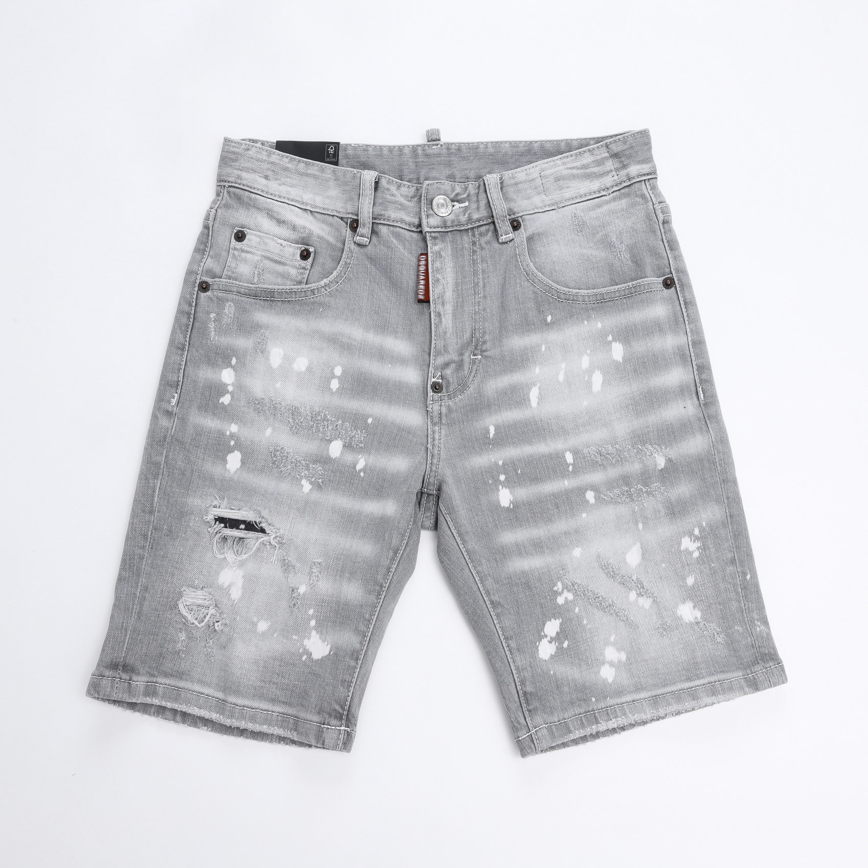 2025春夏新款破洞破洞泼墨男士蓝色潮港风乞丐品质DSQ2牛仔短裤