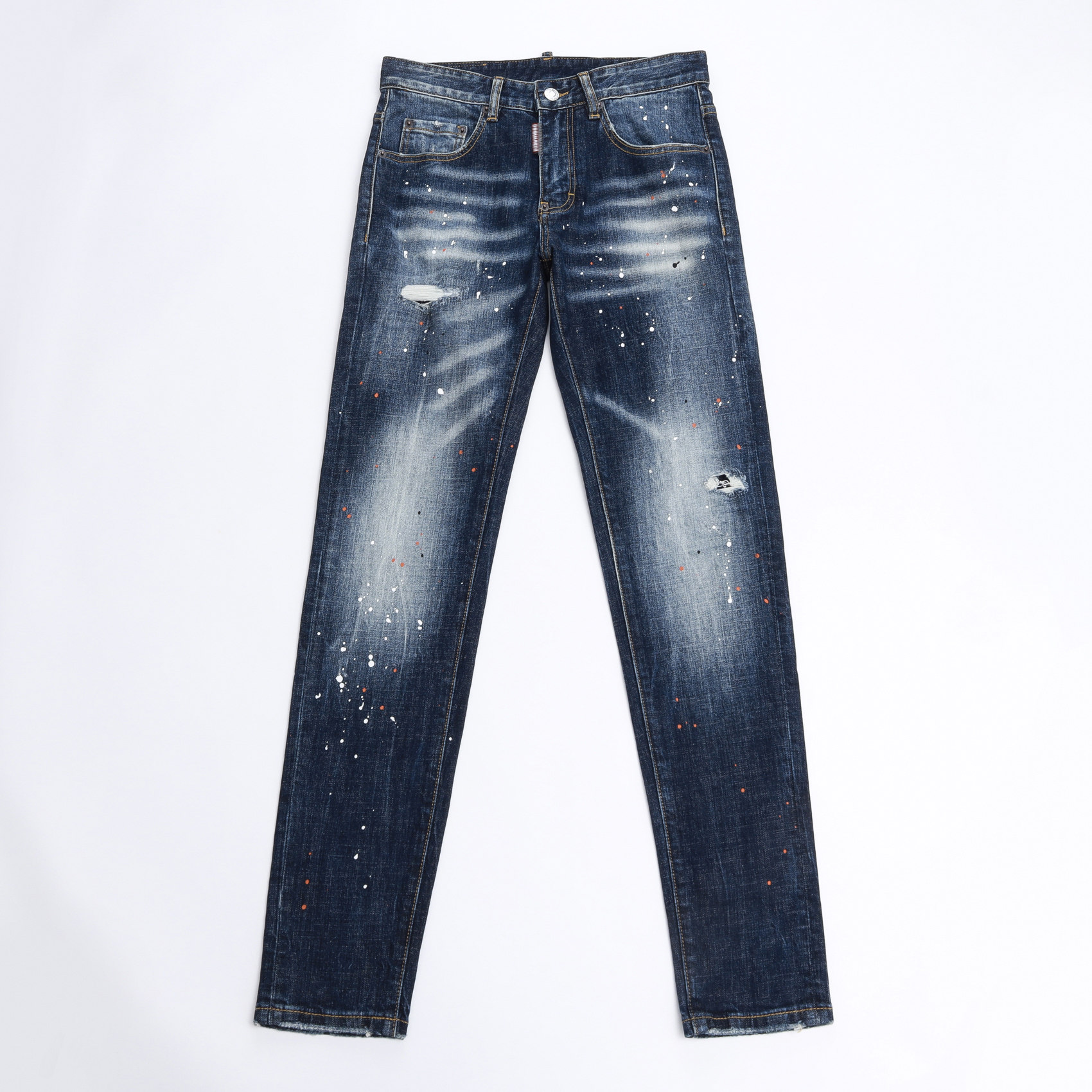 2025DS春夏新款破洞小脚男士破洞泼墨蓝港风高修身广州发货D2男