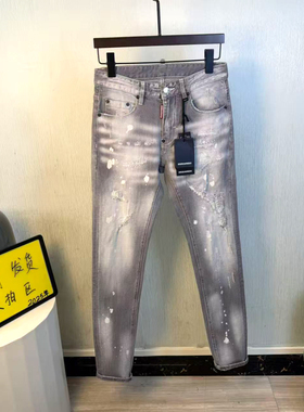 2025DSQ新款破洞修身破洞潮夜店港风乞丐紧身高D2广州牛仔裤男