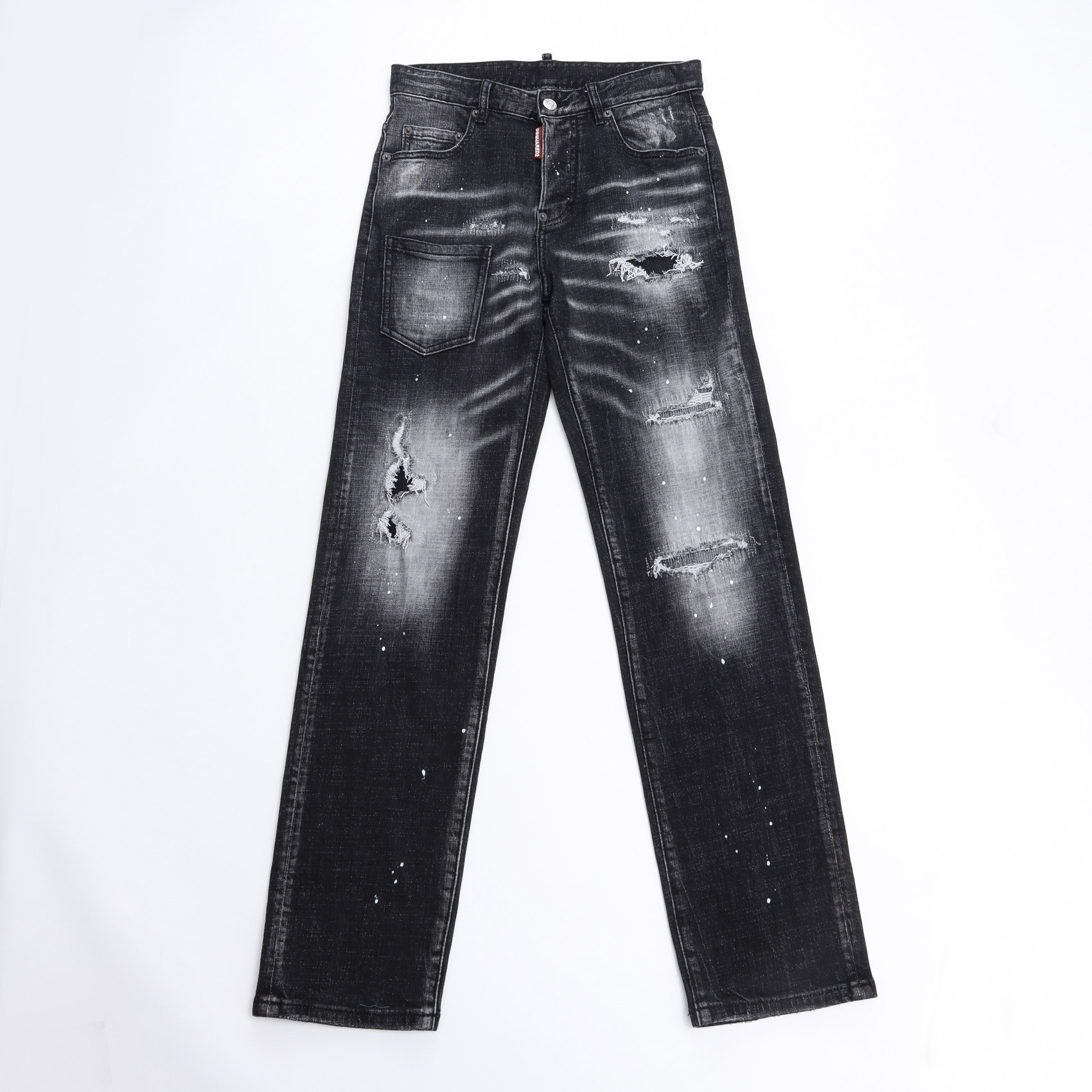 2025DS秋泼墨小脚男士破洞潮夜店港风黑灰色紧身广州货D2男牛仔裤