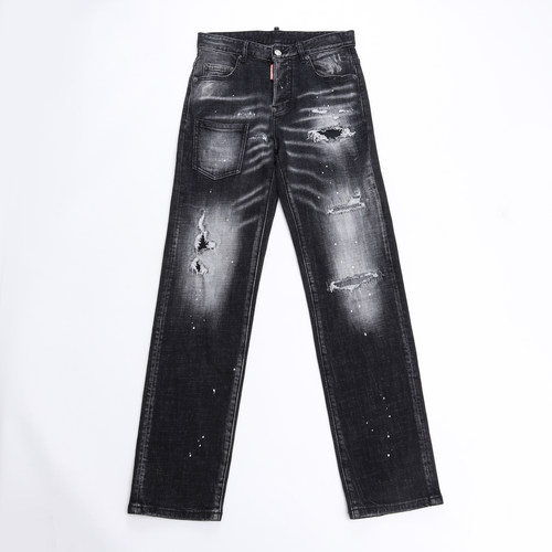 2025DS秋泼墨小脚男士破洞潮夜店港风黑灰色紧身广州货D2男牛仔裤