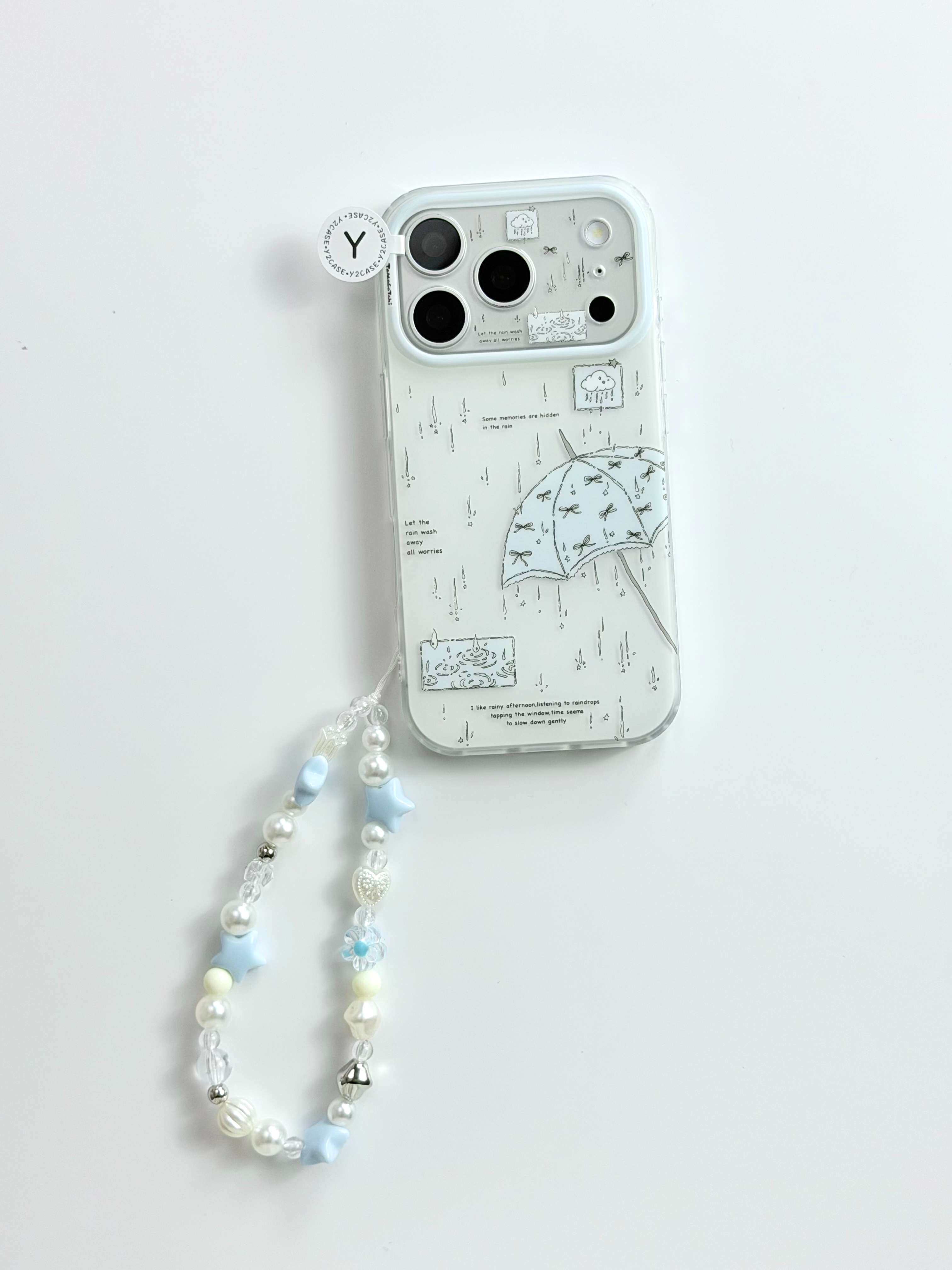 西多士ins风个性雨天蓝色蝴蝶结雨伞IMD双层手机壳适用iPhone17新款苹果16小清新15