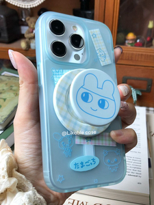 西多士半透雾面蓝色麻美吉萌萌小表情磁吸支架手机壳iPhone16苹果17promax