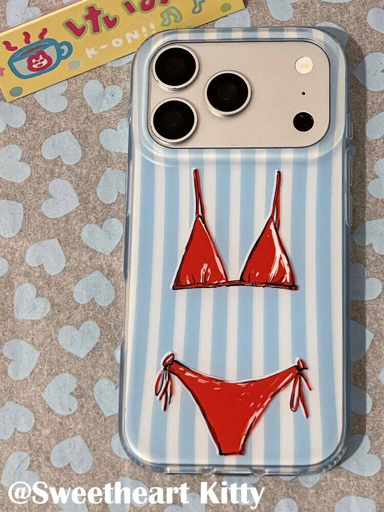 西多士ins蓝色条纹红色比基尼适用iphone17promax苹果16手机壳15少女