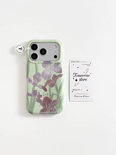 西多士ins绿底紫色兰花适用苹果17promax韩系iphone16羽纱15双层手机壳