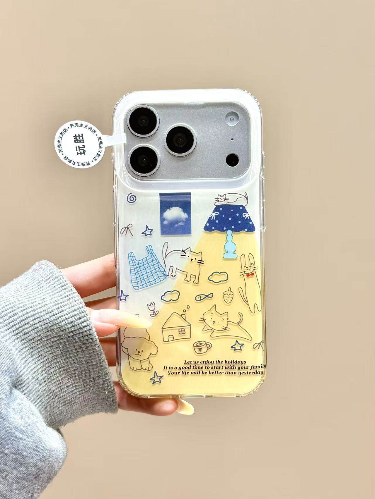西多士ins台灯线条猫咪狗狗适用苹果17promax双层手机壳16iphone15