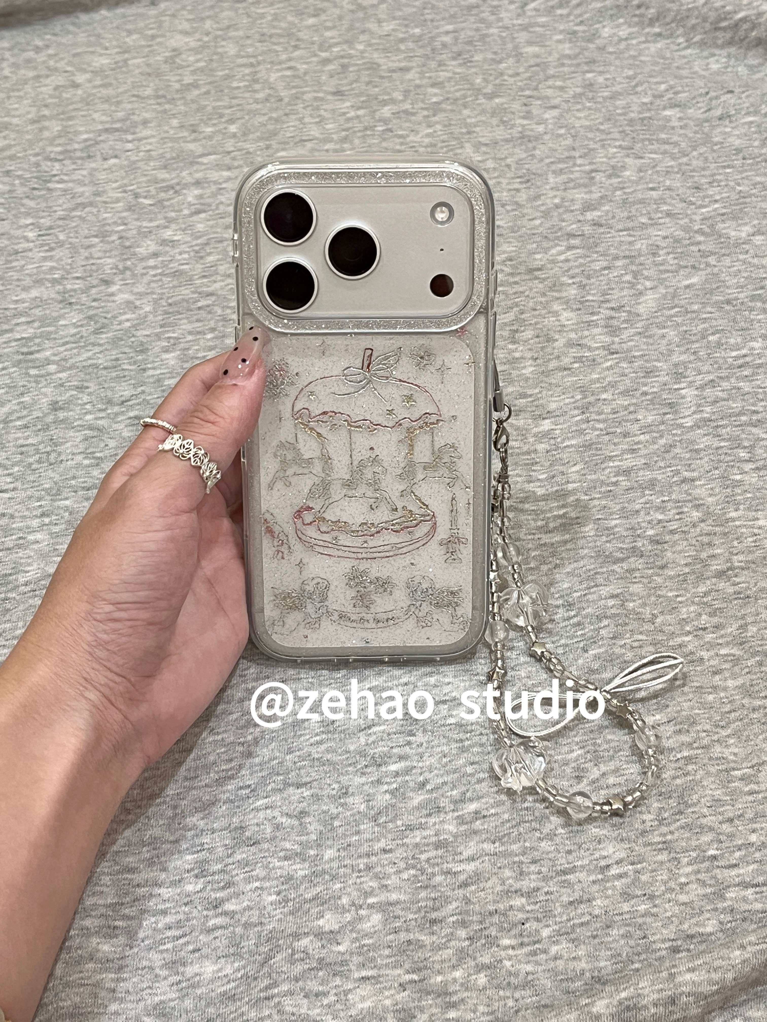 西多士透明细闪ins苹果旋转木马适用于苹果17promax手机壳iphone16pro保