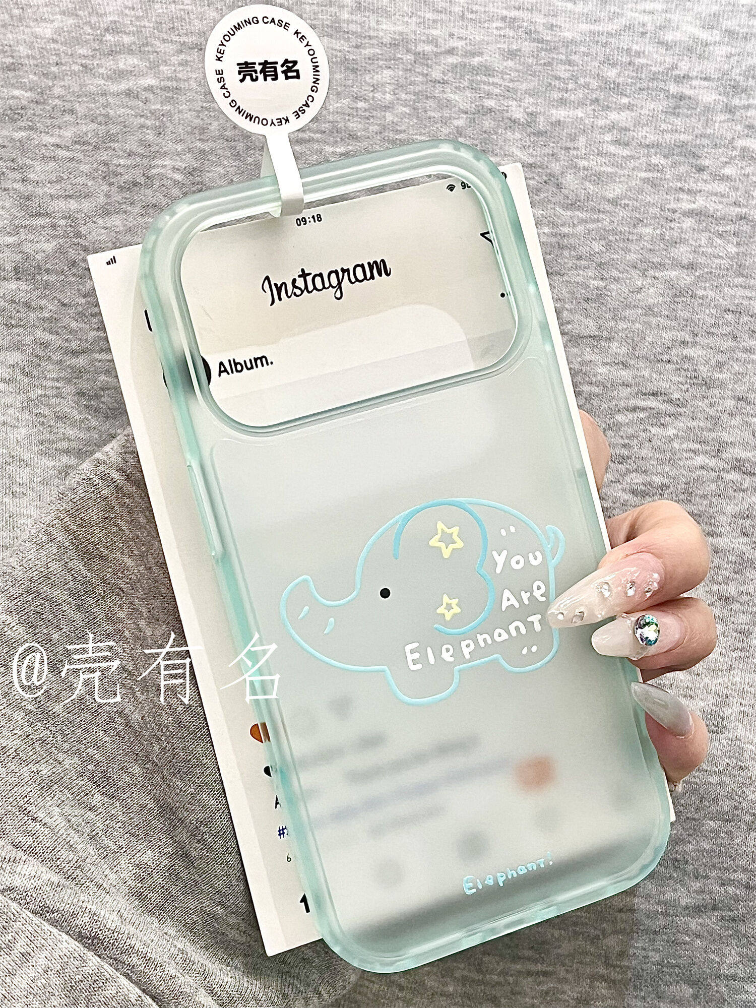 西多士可爱半透雾面薄荷绿底线条小象英文适用苹果17手机壳iPhone16/15