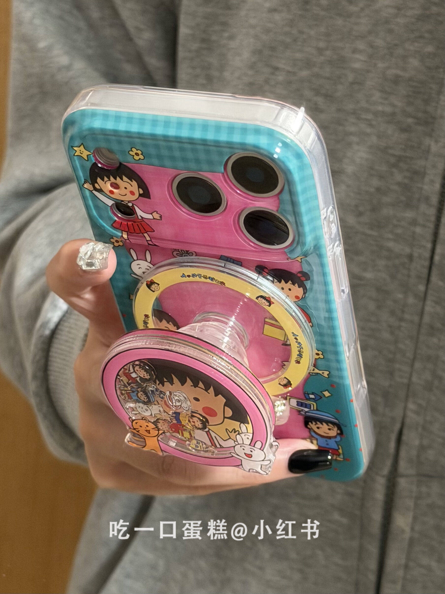 西多士蓝粉格拼接樱桃小丸子支架适用苹果17promax手机壳iphone16151413磁吸