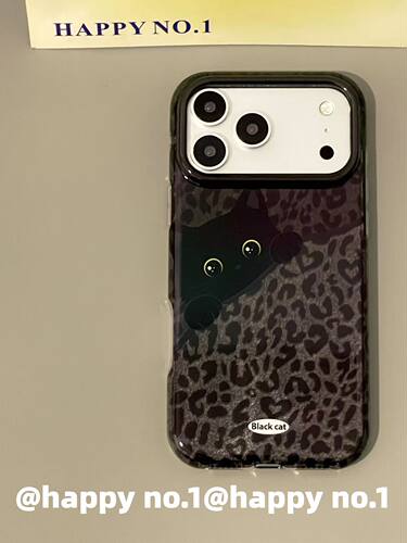 西多士复古卡通黑色豹纹小猫咪适用苹果iPhone手机壳防摔双层16全包