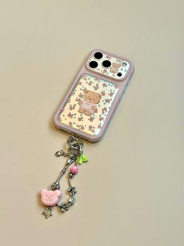 西多士适用于iphone17promax手机壳唯美少女心16pm格纹玫瑰花粉衣小熊15