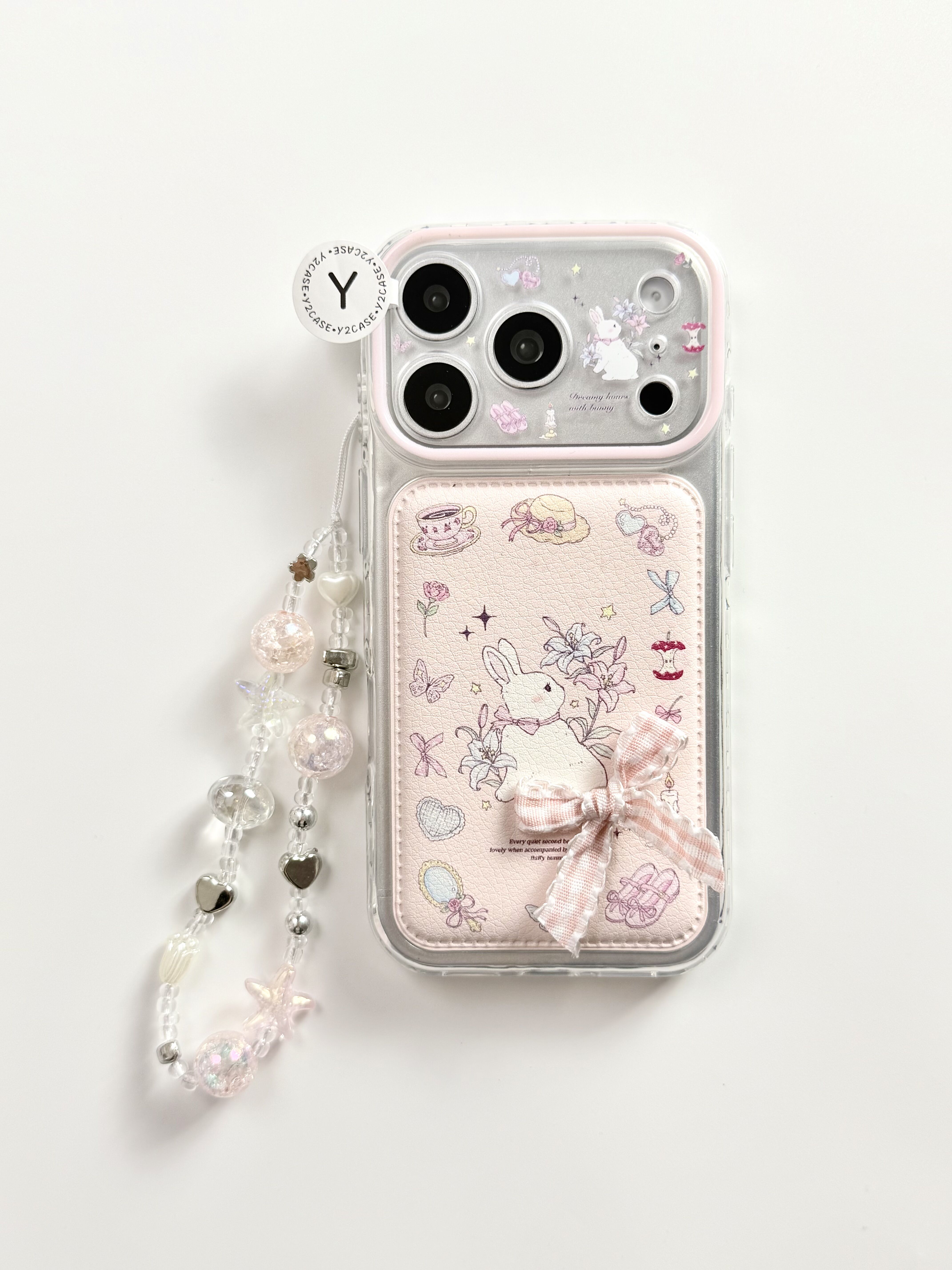 西多士卡通可爱粉色蝴蝶结小白兔皮纹手机壳适用iPhone18新款苹果17日韩ins16小清新