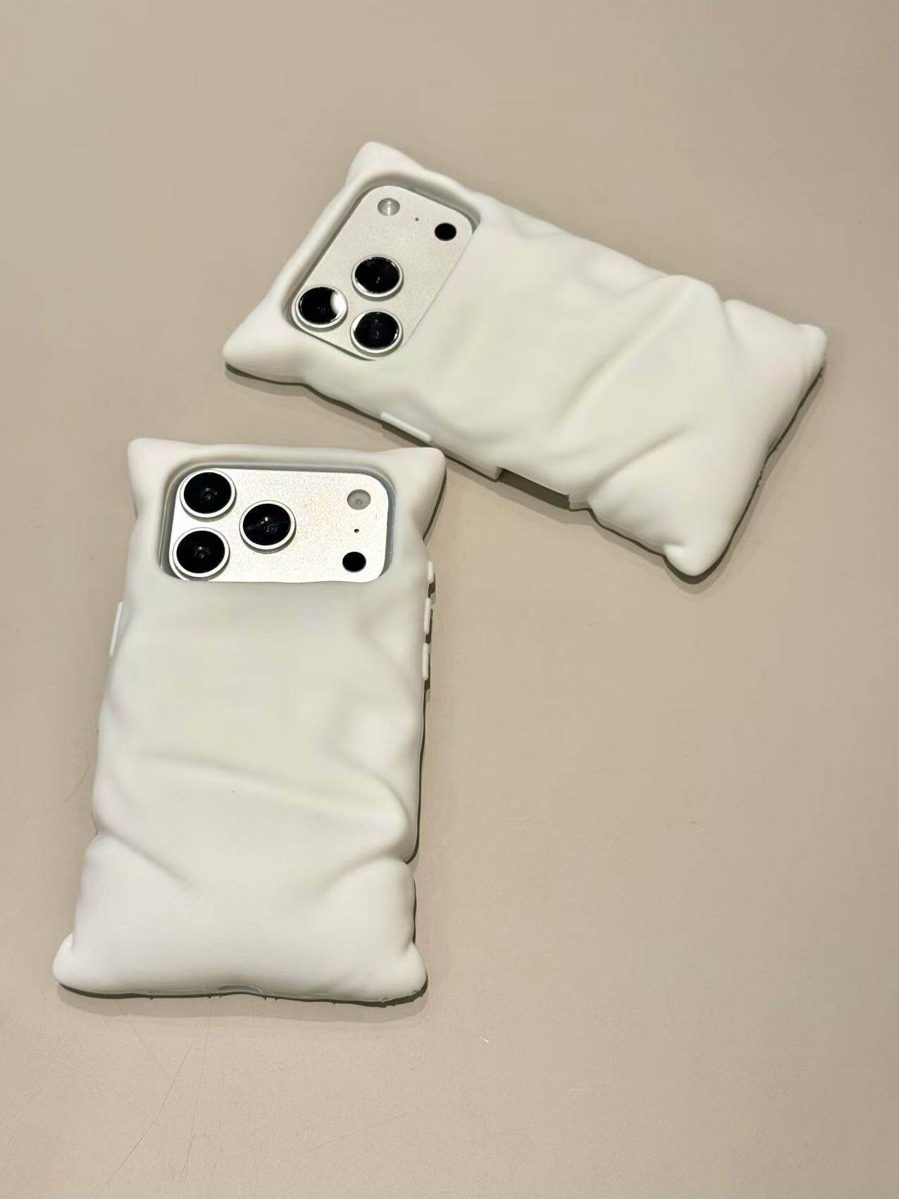 西多士创意设计感白色立体褶皱枕头适用于iphone17promax苹果16手机壳15