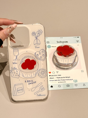西多士蓝线条草莓篮子苹果转转磁吸支架适用苹果16手机壳iPhone15/14/13保护套 17promax
