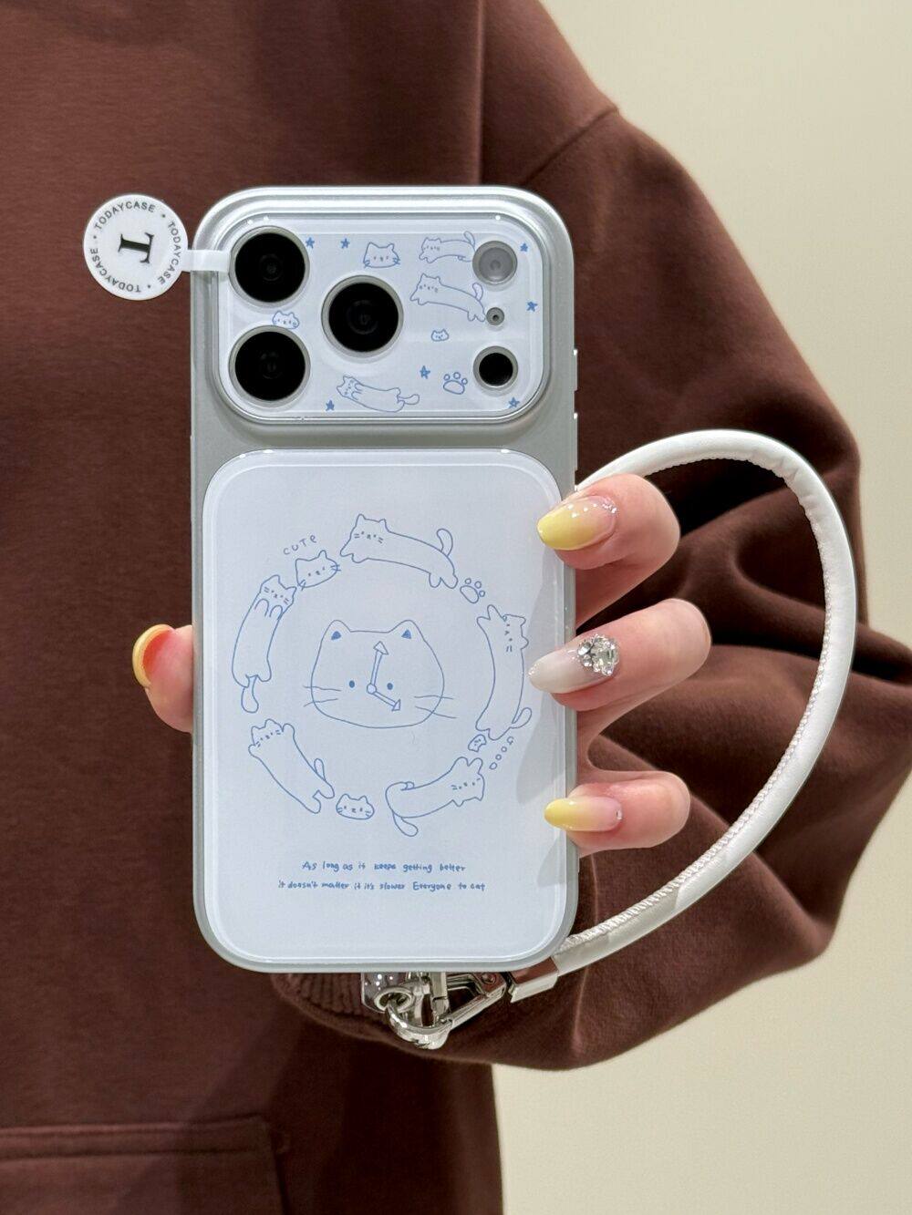 西多士可爱蓝色线条猫咪时钟适用苹果17promax全包iphone16/15滴胶14手机壳