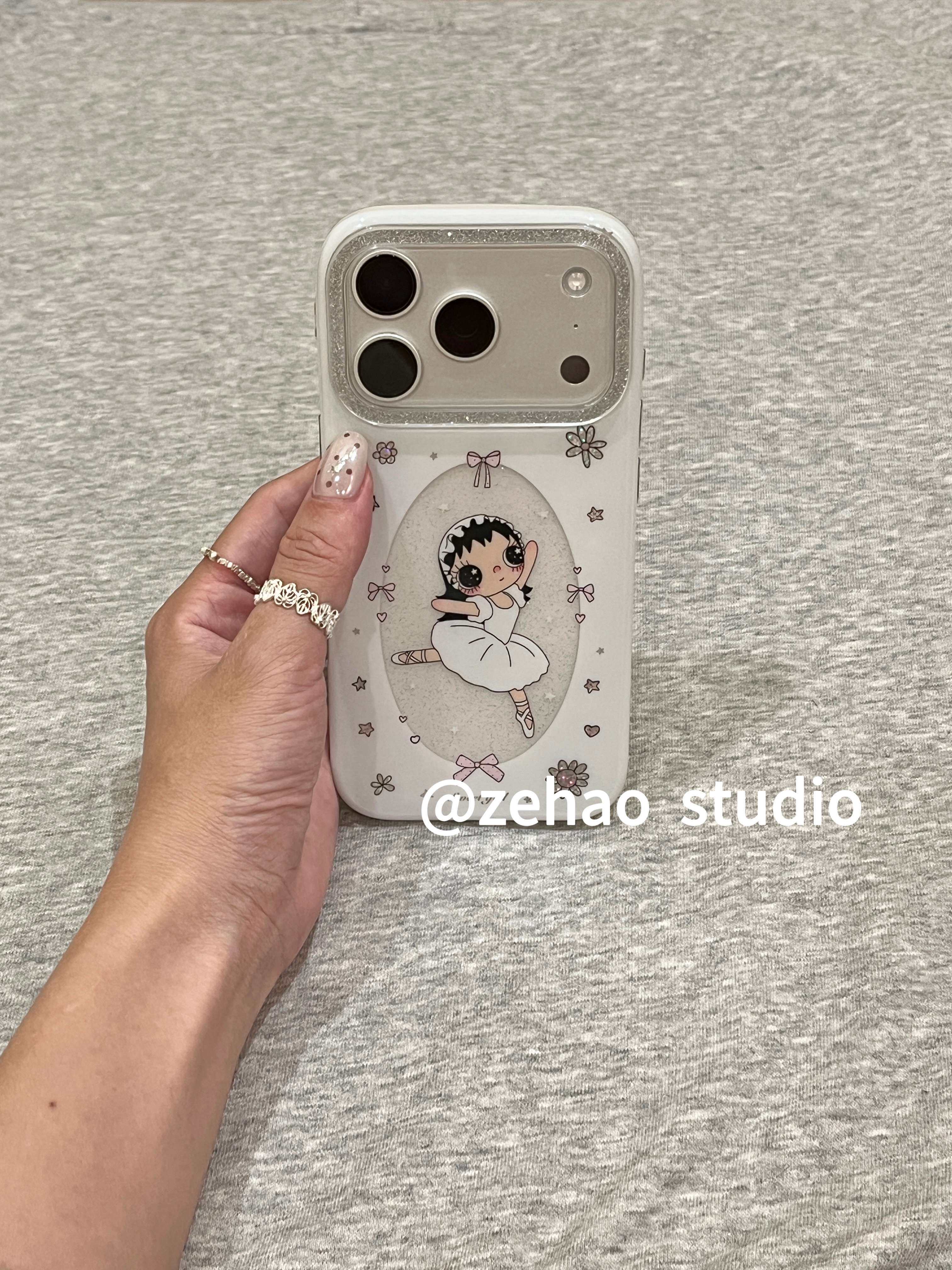 西多士韩系白底软萌跳芭蕾小玉适用苹果17promax手机壳iphone16p保护套