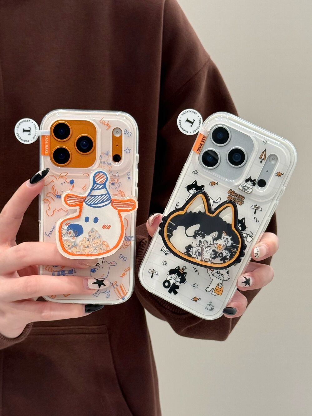 西多士可爱线条小狗奶牛猫适用苹果17promax二合一iphone16支架15/14手机壳