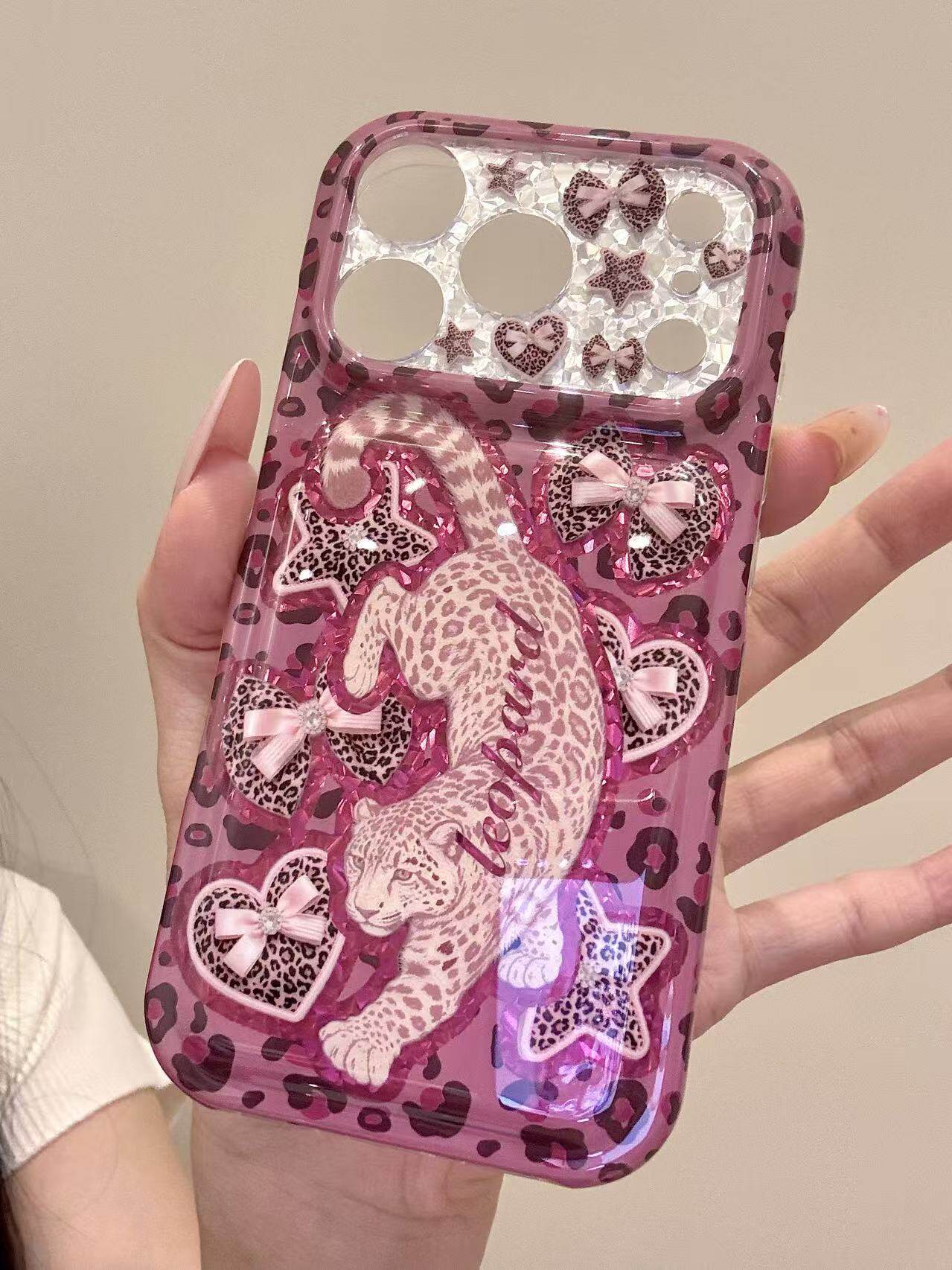 西多士适用于iphone18promax手机壳甜酷17pm豹纹爱心星星粉蝴蝶结豹子16
