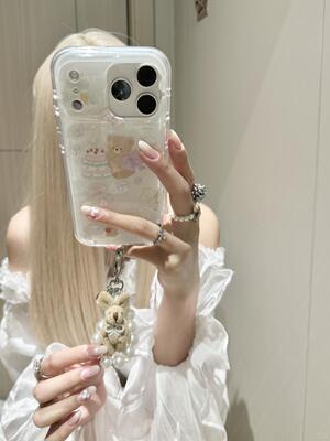 西多士ins可爱白底玩偶小熊蛋糕适用17苹果16ProMax手机壳iPhone15/14