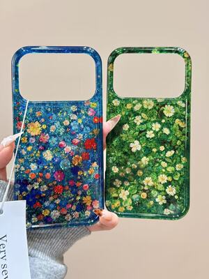 西多士温柔风细闪油画彩色碎花适用苹果17promax透色手机壳15iphone16