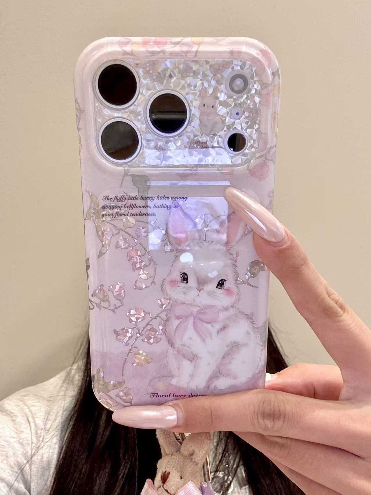 西多士适用于iphone17promax手机壳少女系淡紫底15风铃花粉蝴蝶结兔子16
