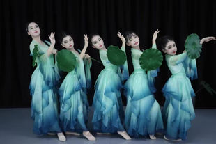 儿童烟雨小镇采莲古典舞演出服九歌山鬼入画江南舞蹈服女飘逸绿色