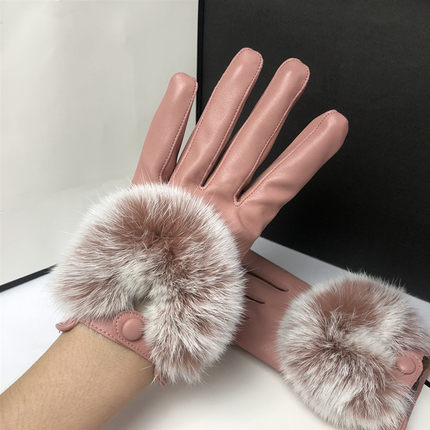 皮手套女士秋冬季韩版加绒加厚保暖可爱兔毛口触屏薄款骑开车短款