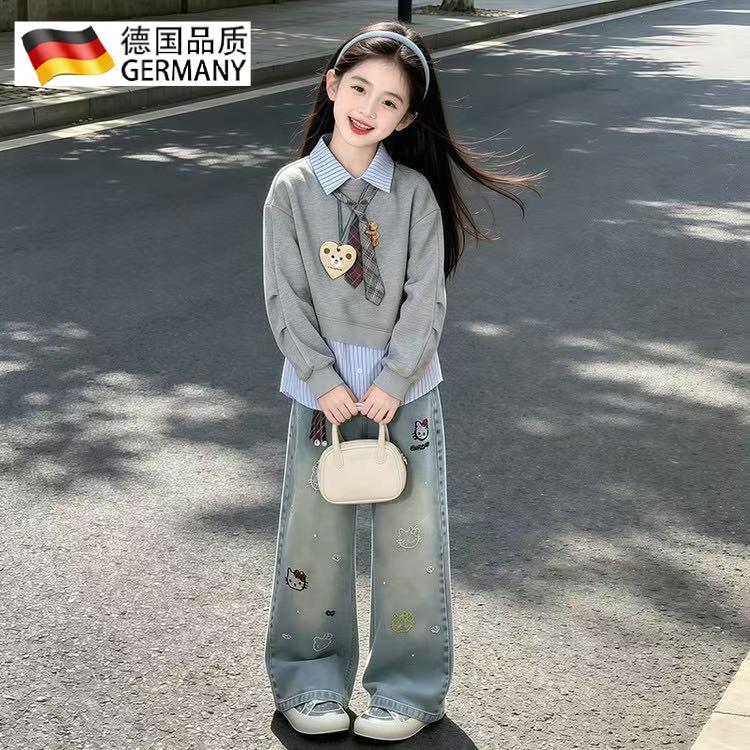 女童秋季假两件卫衣套装2026新款