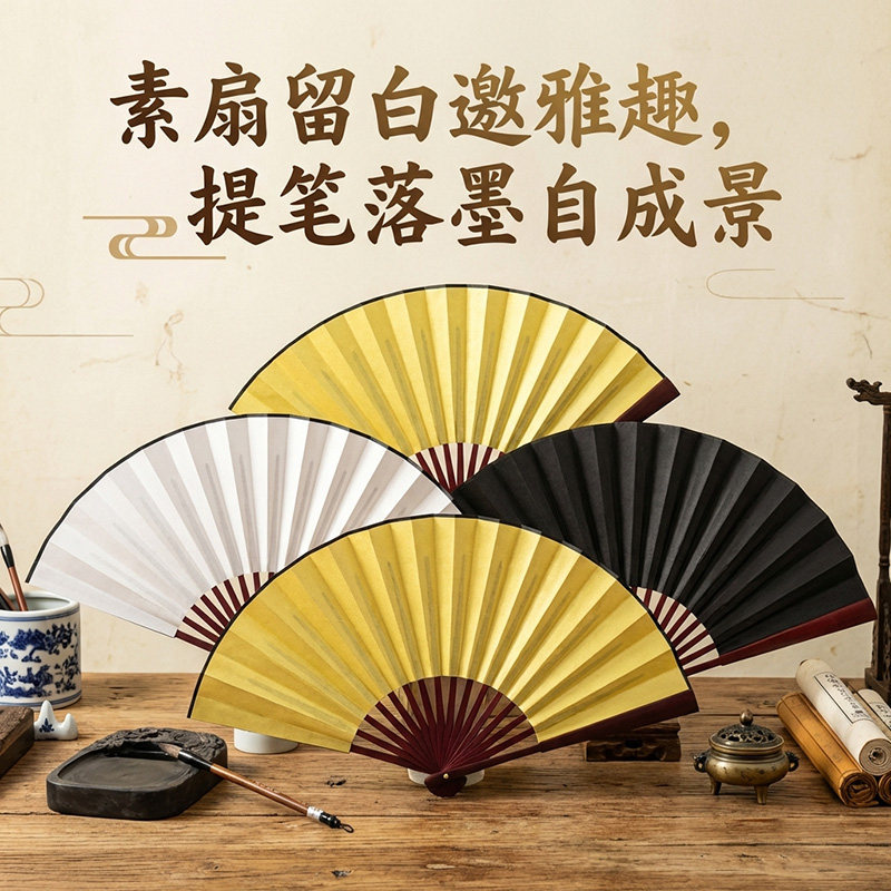 中国风绢布空白扇子折扇