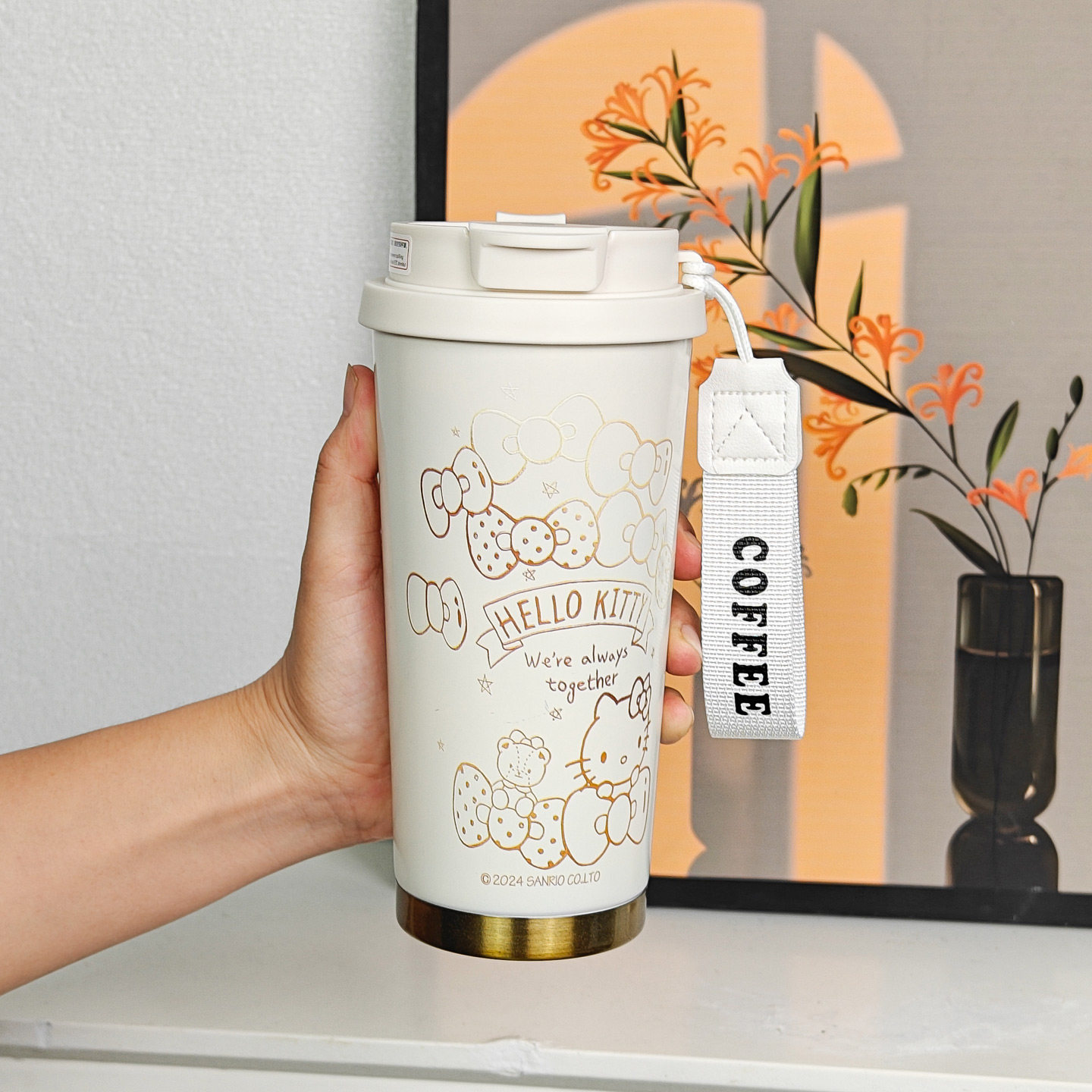 hellokitty保温杯女生双饮吸管咖啡杯高颜值外出便携车载杯子礼物