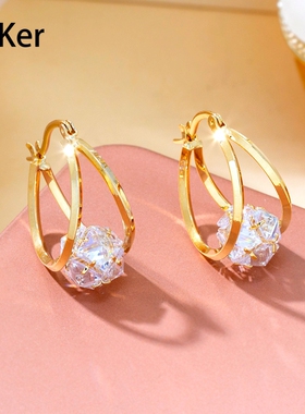 2026法式高级镂空金色满钻耳圈小香风轻奢时尚感幸运球耳环 1260