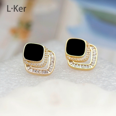 【黑色几何】2025韩版百搭菱形满钻耳钉小众轻奢设计时尚耳环490